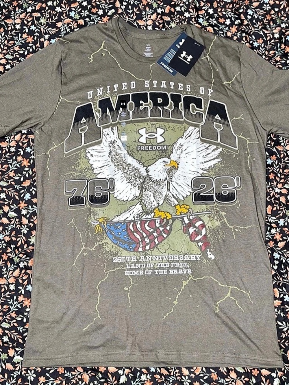 Under Armour Freedom USA 250th Anniversary T Shirt Men M Eagle 1776 2026 NWT